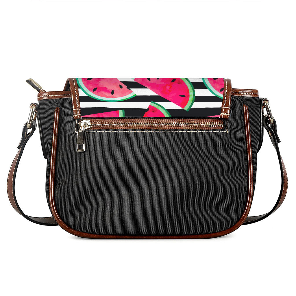 Black Striped Watermelon Pattern Print Saddle Bag