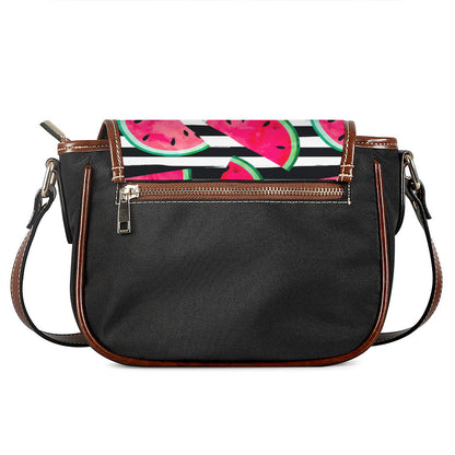Black Striped Watermelon Pattern Print Saddle Bag