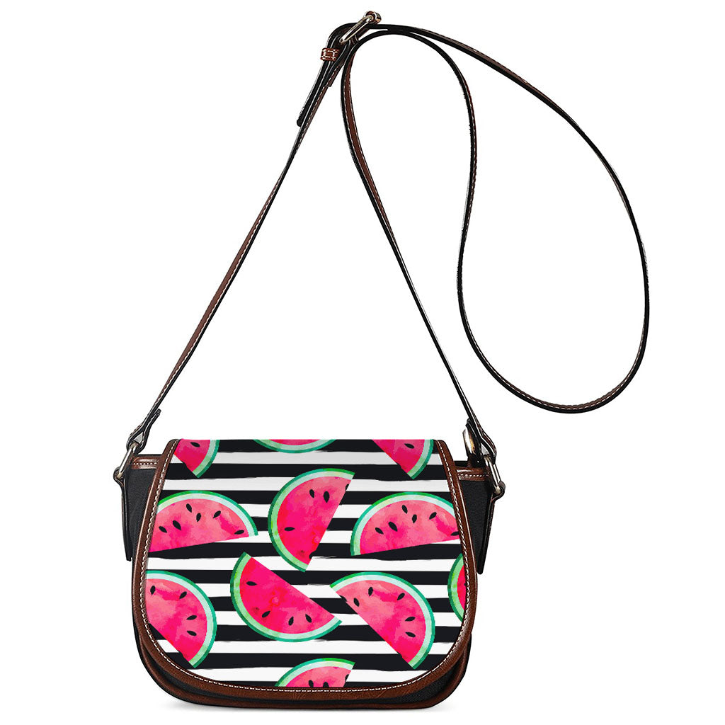 Black Striped Watermelon Pattern Print Saddle Bag