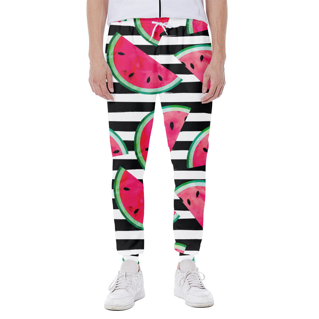 Black Striped Watermelon Pattern Print Scuba Joggers
