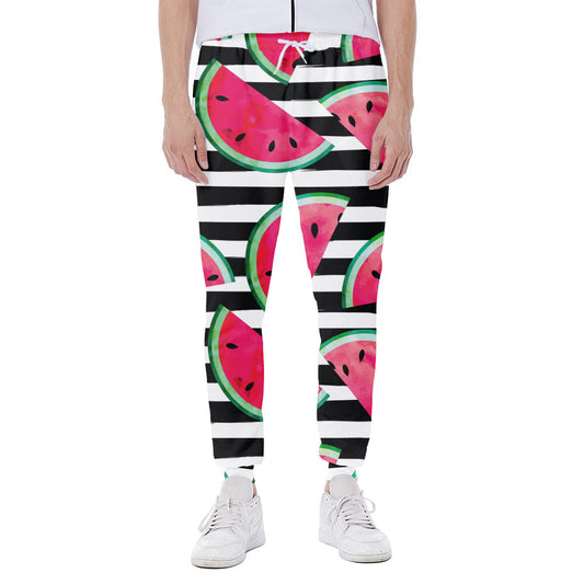 Black Striped Watermelon Pattern Print Scuba Joggers