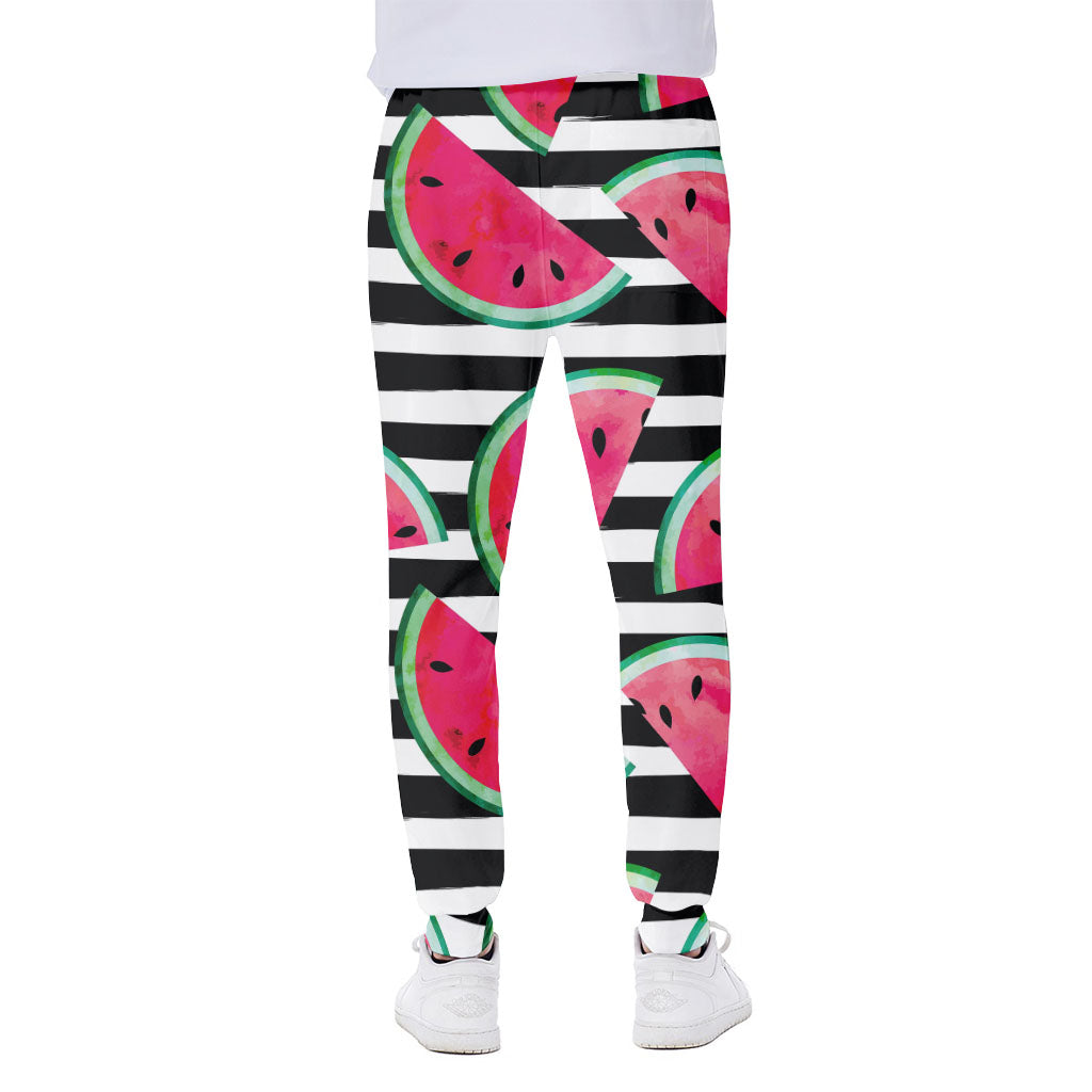 Black Striped Watermelon Pattern Print Scuba Joggers