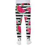 Black Striped Watermelon Pattern Print Scuba Joggers