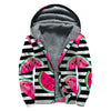 Black Striped Watermelon Pattern Print Sherpa Lined Zip Up Hoodie