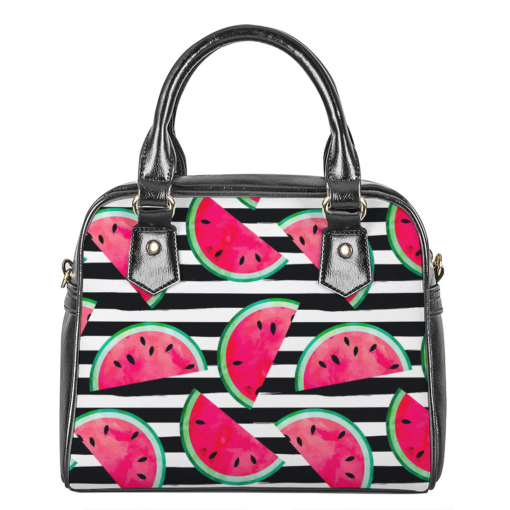 Black Striped Watermelon Pattern Print Shoulder Handbag