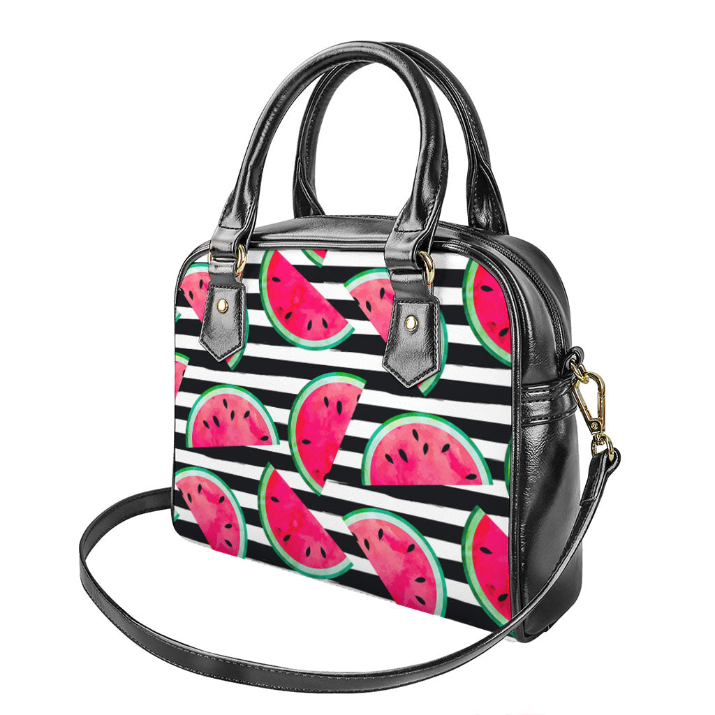 Black Striped Watermelon Pattern Print Shoulder Handbag