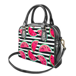 Black Striped Watermelon Pattern Print Shoulder Handbag