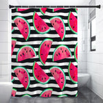 Black Striped Watermelon Pattern Print Shower Curtain