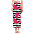 Black Striped Watermelon Pattern Print Side Slit Maxi Skirt