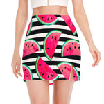 Black Striped Watermelon Pattern Print Side Slit Mini Skirt