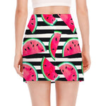 Black Striped Watermelon Pattern Print Side Slit Mini Skirt