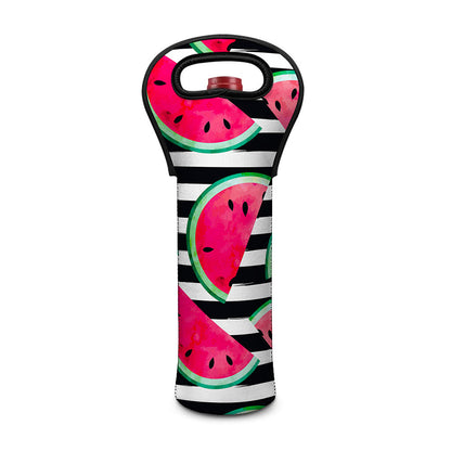 Black Striped Watermelon Pattern Print Single Neoprene Wine Tote
