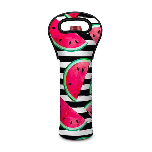 Black Striped Watermelon Pattern Print Single Neoprene Wine Tote