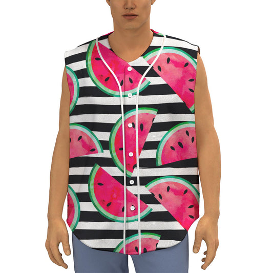 Black Striped Watermelon Pattern Print Sleeveless Baseball Jersey