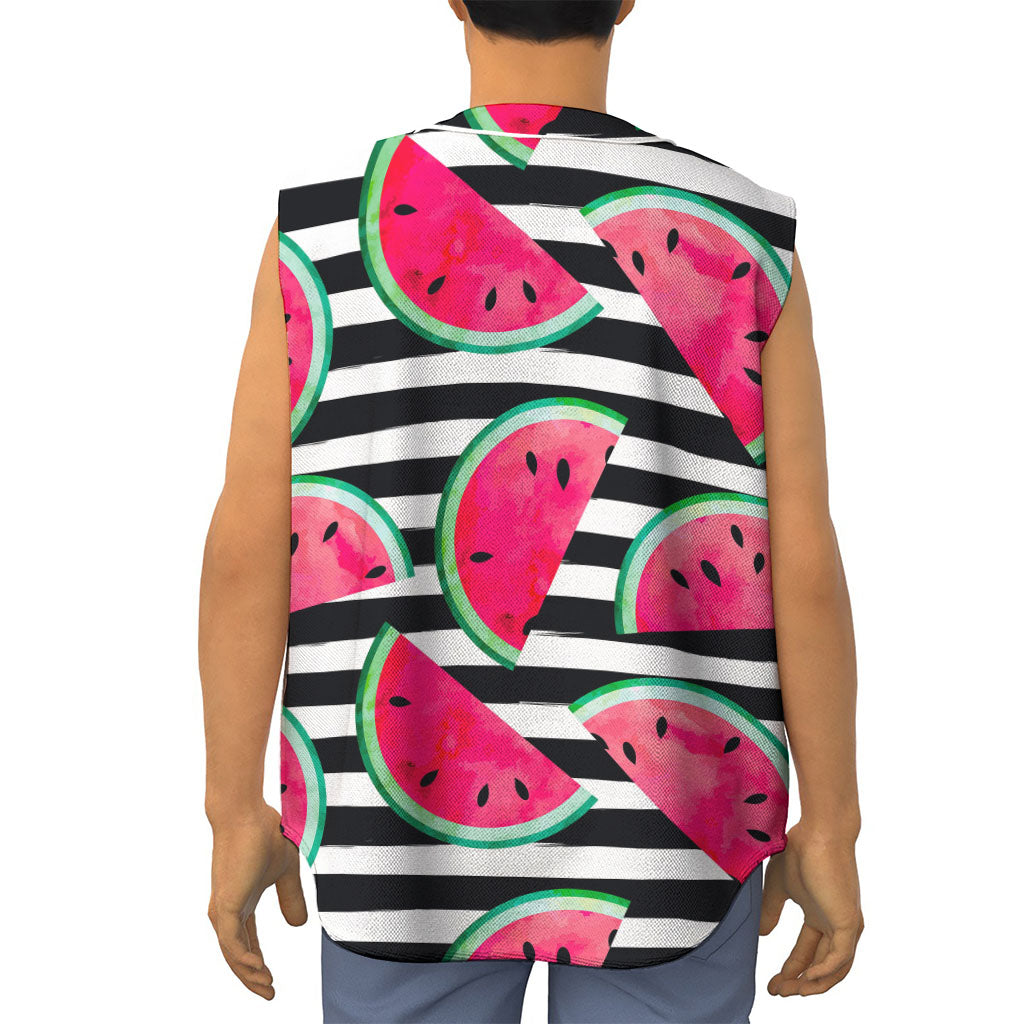 Black Striped Watermelon Pattern Print Sleeveless Baseball Jersey