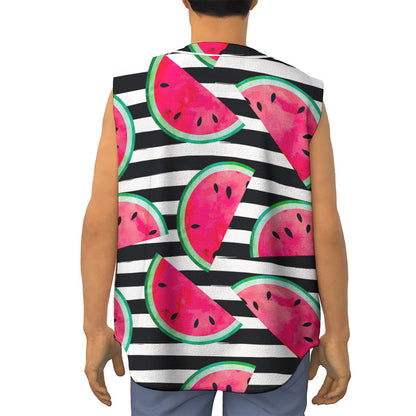Black Striped Watermelon Pattern Print Sleeveless Baseball Jersey