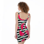 Black Striped Watermelon Pattern Print Sleeveless Bodycon Dress