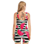 Black Striped Watermelon Pattern Print Sleeveless One Piece Swimsuit