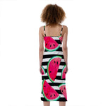 Black Striped Watermelon Pattern Print Slim Fit Midi Cami Dress