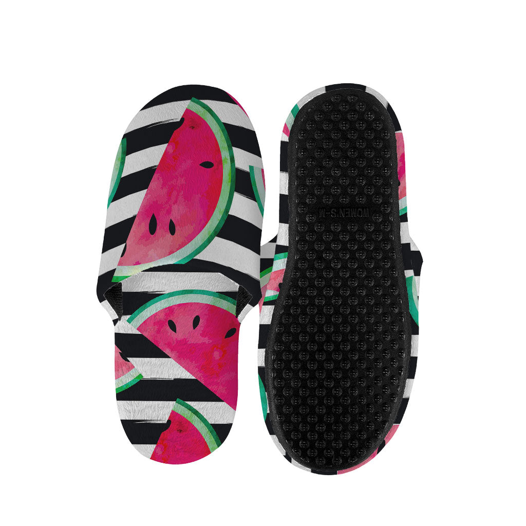 Black Striped Watermelon Pattern Print Slippers