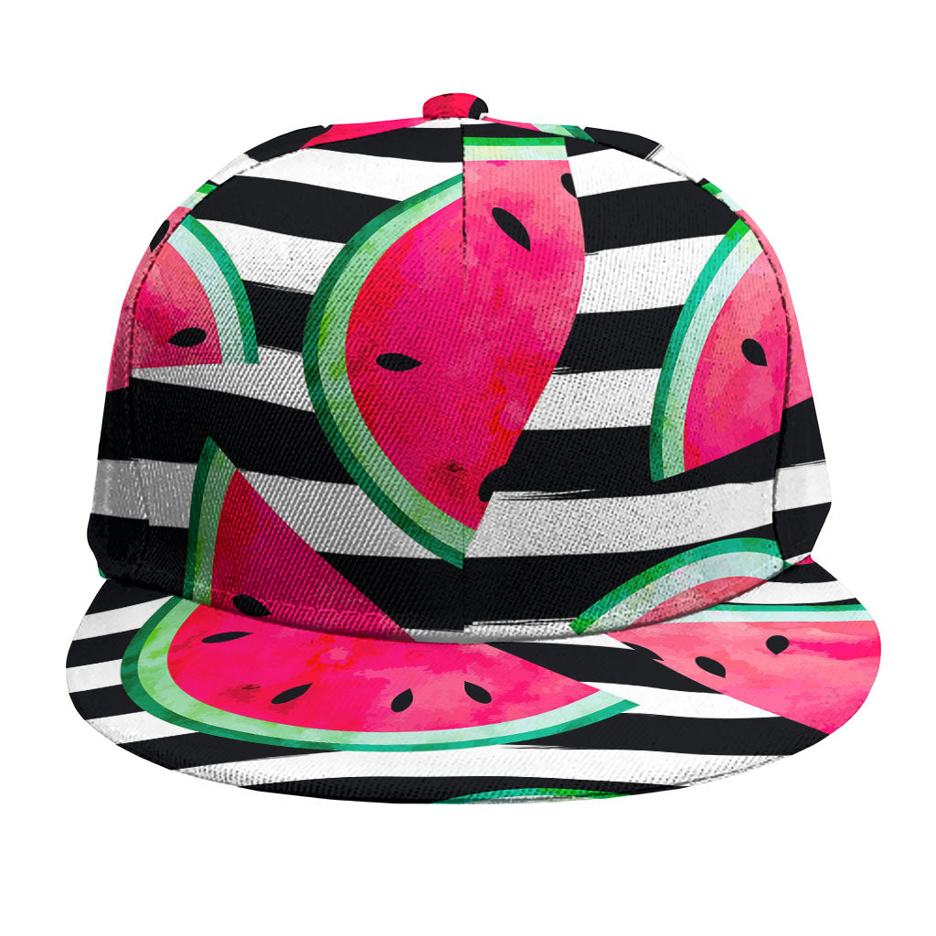 Black Striped Watermelon Pattern Print Snapback Cap