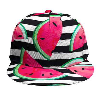 Black Striped Watermelon Pattern Print Snapback Cap