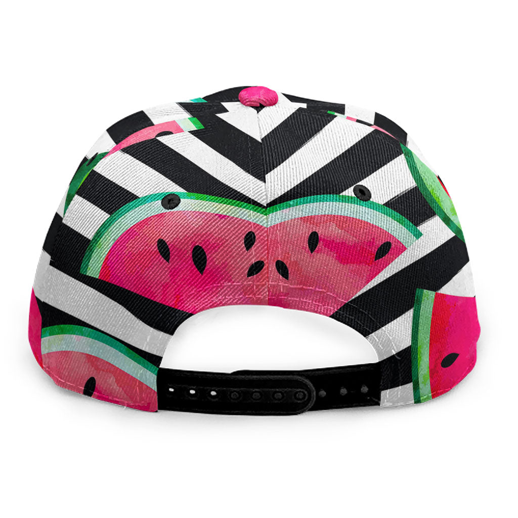 Black Striped Watermelon Pattern Print Snapback Cap