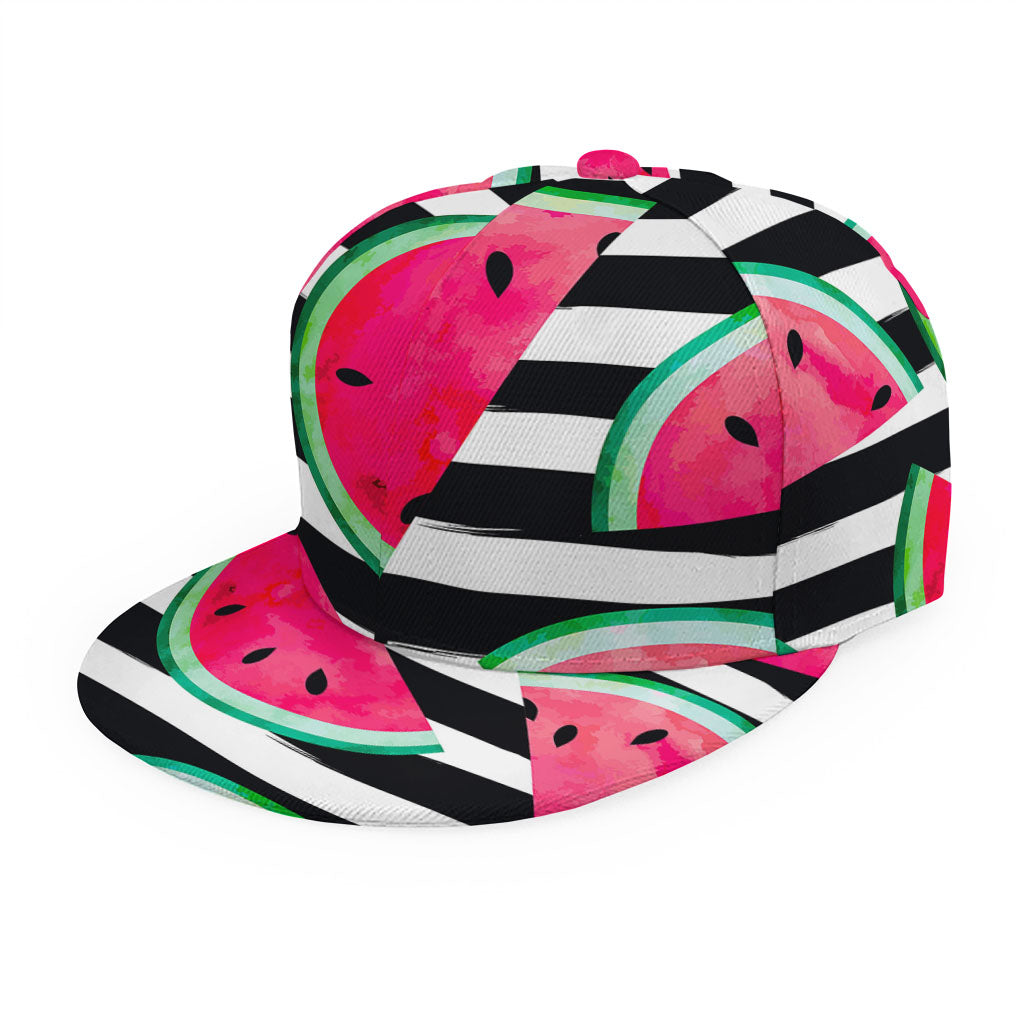Black Striped Watermelon Pattern Print Snapback Cap