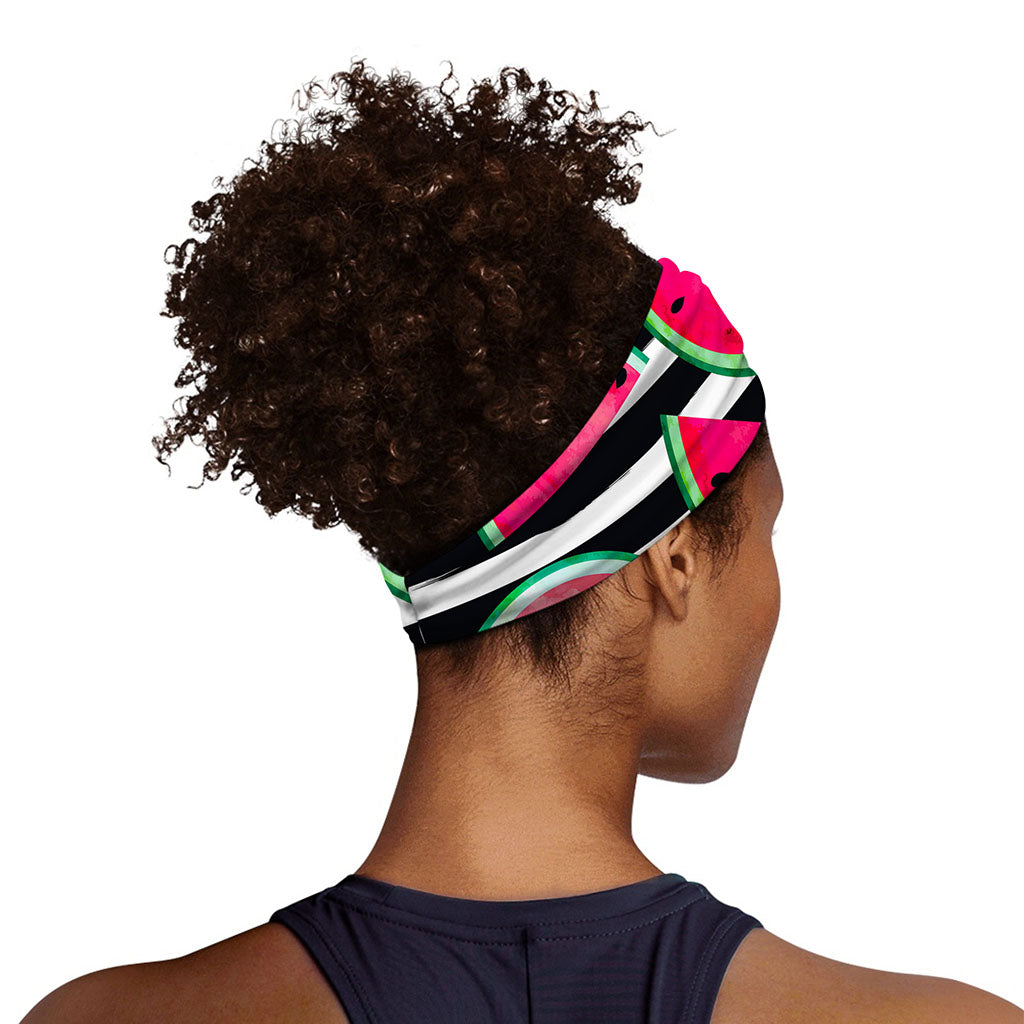 Black Striped Watermelon Pattern Print Sports Headband