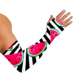 Black Striped Watermelon Pattern Print Sun Protection Arm Sleeves