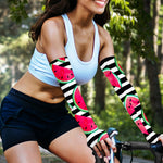 Black Striped Watermelon Pattern Print Sun Protection Arm Sleeves