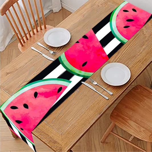 Black Striped Watermelon Pattern Print Table Runner