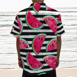 Black Striped Watermelon Pattern Print Textured Short Sleeve Shirt
