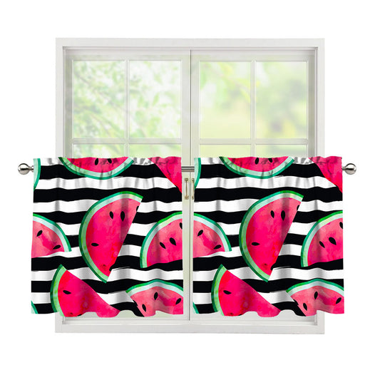 Black Striped Watermelon Pattern Print Tier Curtains
