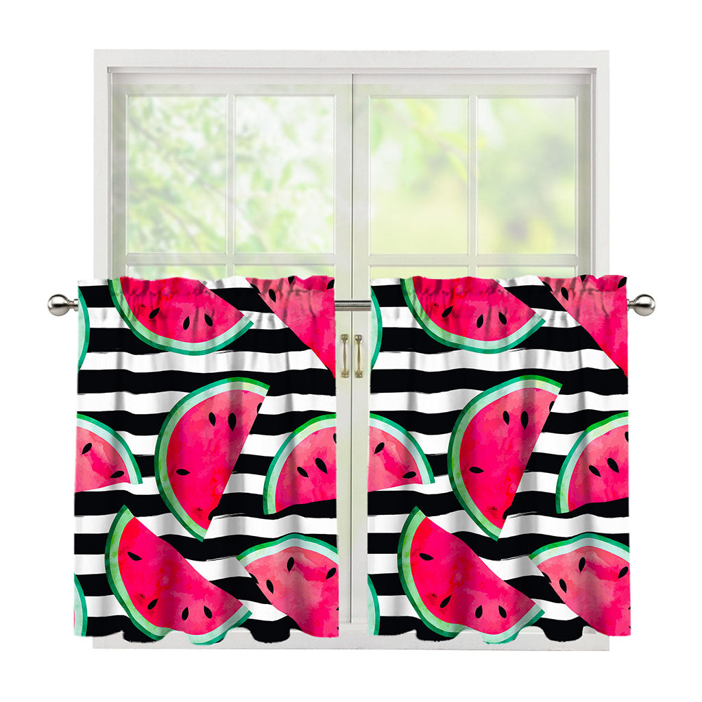 Black Striped Watermelon Pattern Print Tier Curtains