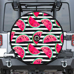 Black Striped Watermelon Pattern Print Tire Cover With Camera Hole