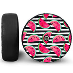 Black Striped Watermelon Pattern Print Tire Cover With Camera Hole