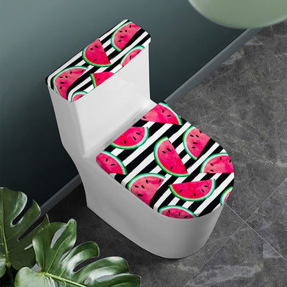 Black Striped Watermelon Pattern Print Toilet Lid And Tank Cover Set
