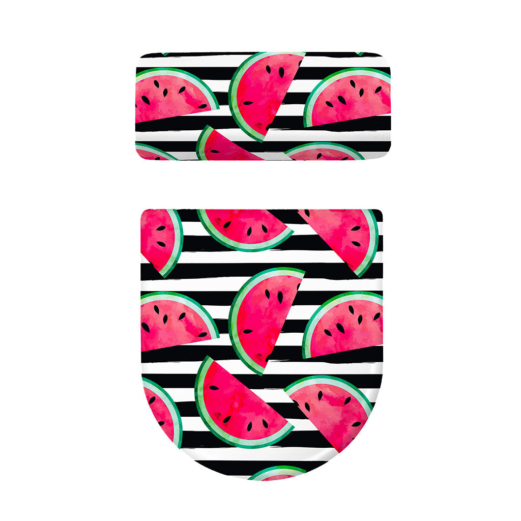 Black Striped Watermelon Pattern Print Toilet Lid And Tank Cover Set