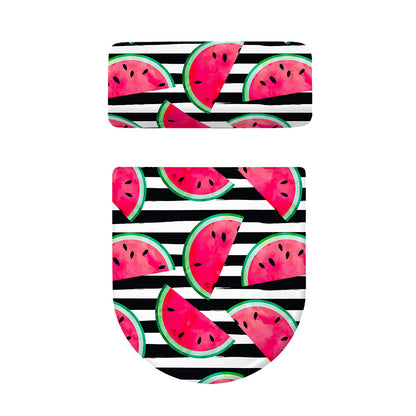 Black Striped Watermelon Pattern Print Toilet Lid And Tank Cover Set
