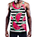 Black Striped Watermelon Pattern Print Men's Workout Tank Top