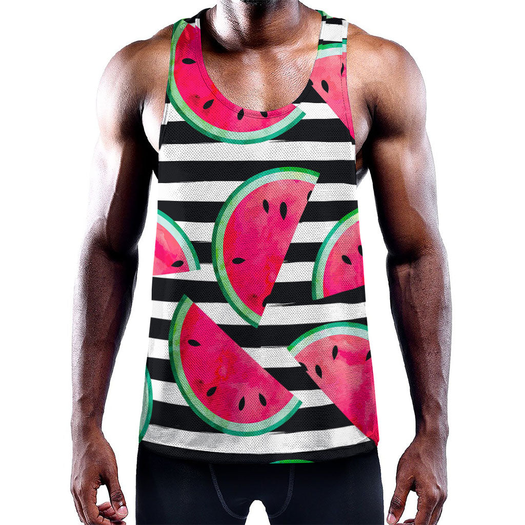 Black Striped Watermelon Pattern Print Training Tank Top