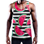 Black Striped Watermelon Pattern Print Training Tank Top