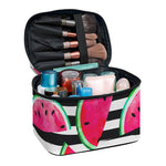 Black Striped Watermelon Pattern Print Travel Makeup Bag