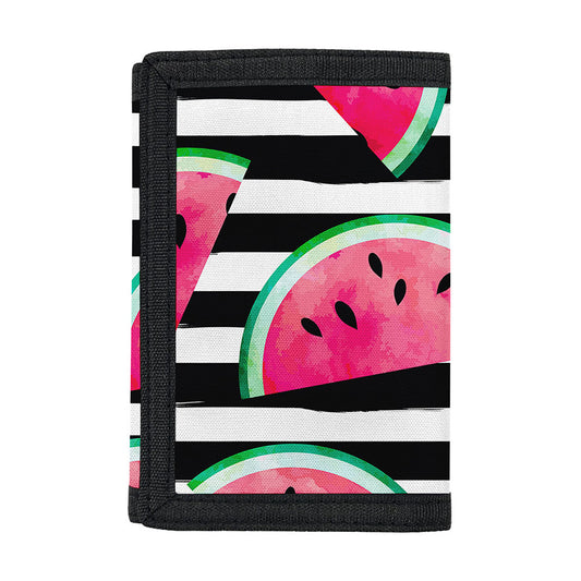 Black Striped Watermelon Pattern Print Trifold Wallet