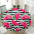 Black Striped Watermelon Pattern Print Waterproof Round Tablecloth