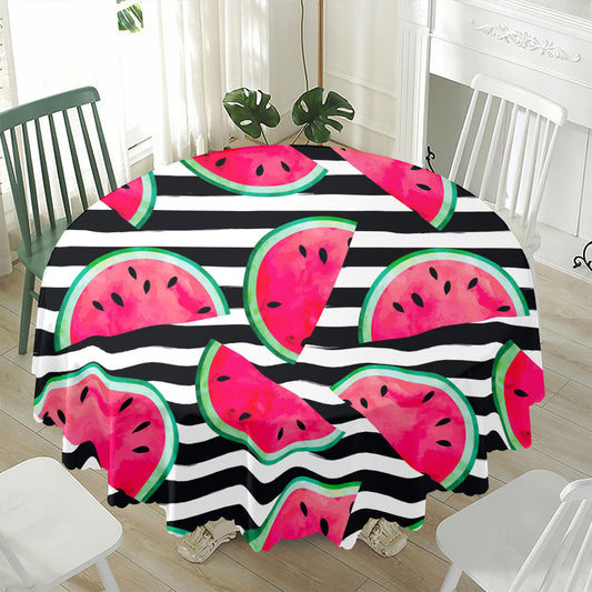 Black Striped Watermelon Pattern Print Waterproof Round Tablecloth