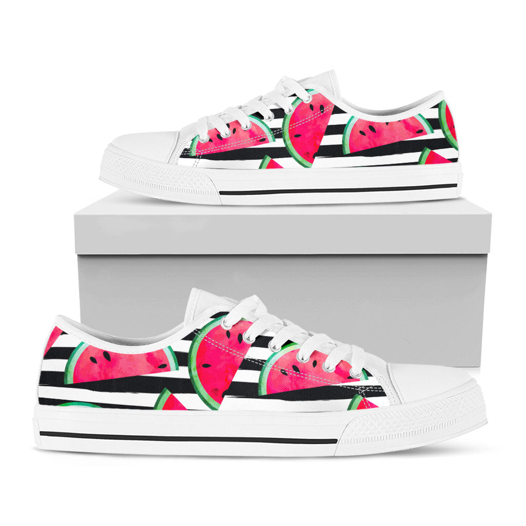 Black Striped Watermelon Pattern Print White Low Top Sneakers