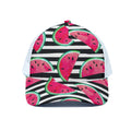 Black Striped Watermelon Pattern Print White Mesh Trucker Hat