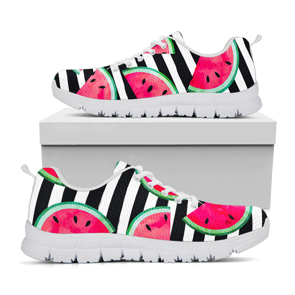 Black Striped Watermelon Pattern Print White Running Shoes